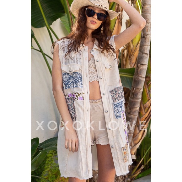 POL Double Gauze Patchwork Sleeveless Vest Dress Relaxed Fit - Picture 14 of 17